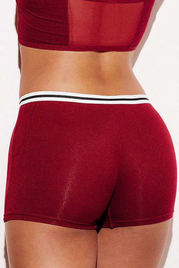 Soft Ribbed Stripe Boy Short Underwear Panties Red Back