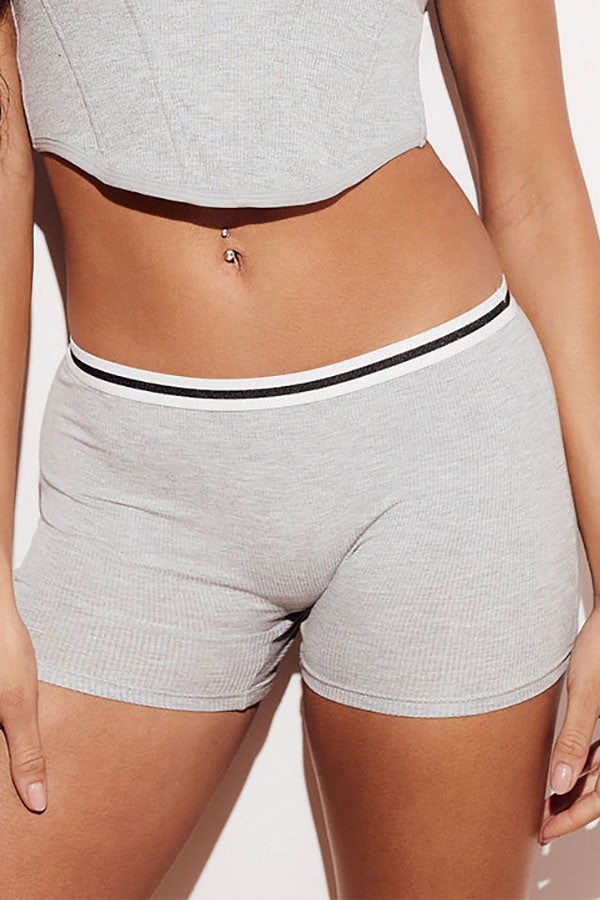 Soft Ribbed Stripe Boy Short Underwear Panties Gray Front
