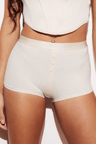 Ribbed Soft Button Boy Short Underwear Panties White Front