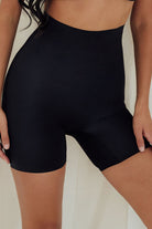 Seamless High Waisted Shorts shapewear mid thigh tummy control shaper short black front