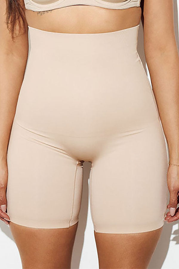 Seamless High Waisted Shorts shapewear mid thigh tummy control shaper short nude front