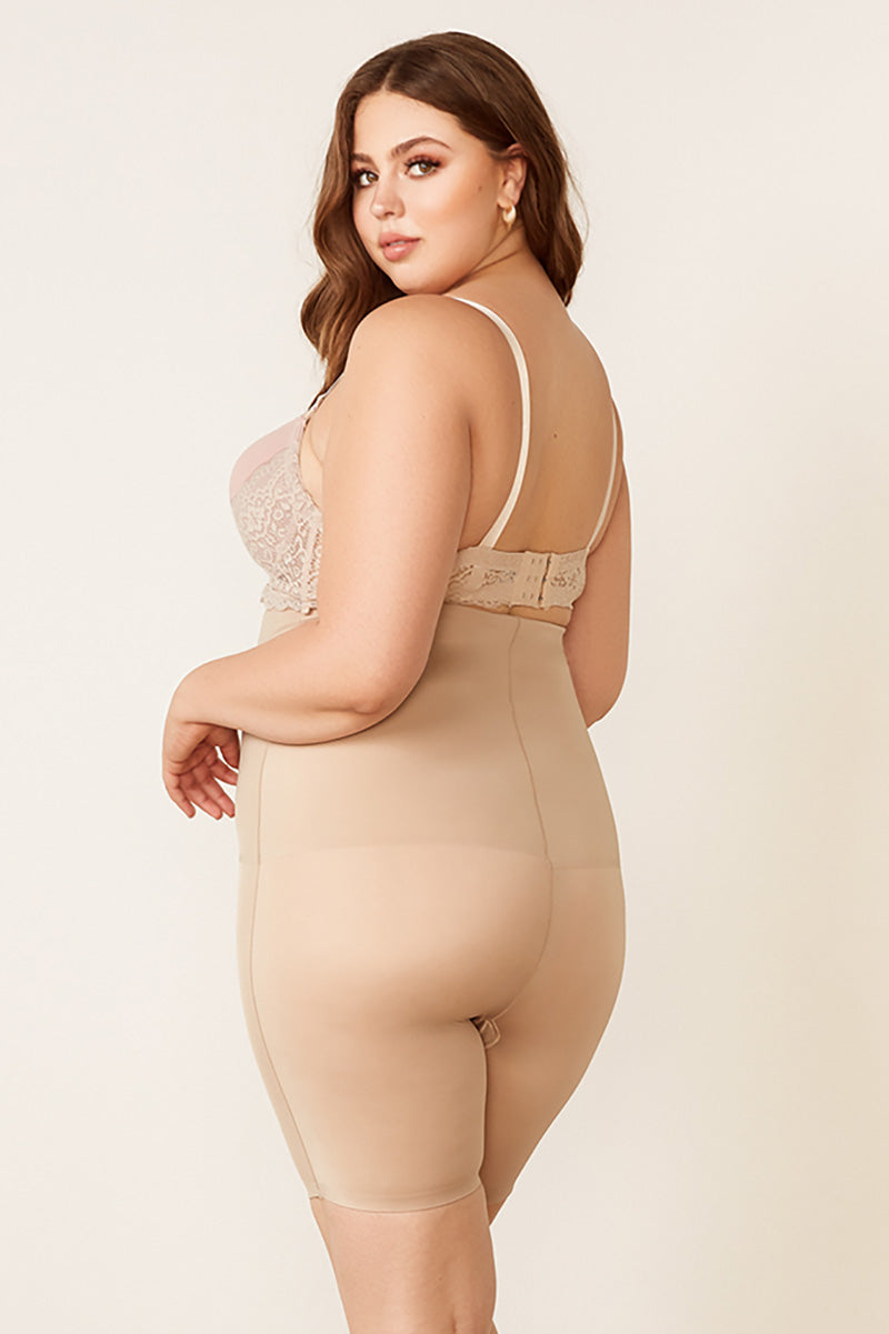 Seamless High Waisted Shorts shapewear mid thigh tummy control shaper short plus size nude back