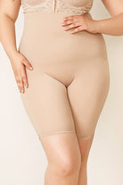 Seamless High Waisted Shorts shapewear mid thigh tummy control shaper short plus size nude front close up