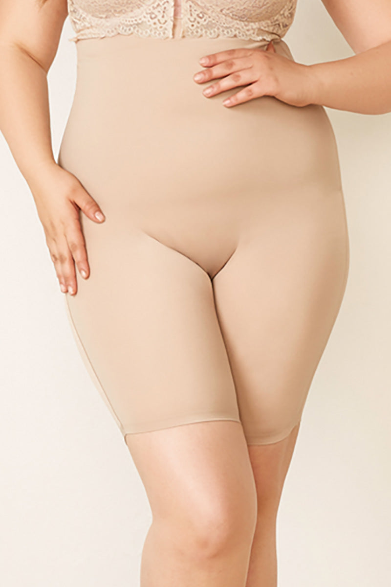 Seamless High Waisted Shorts shapewear mid thigh tummy control shaper short plus size nude front close up