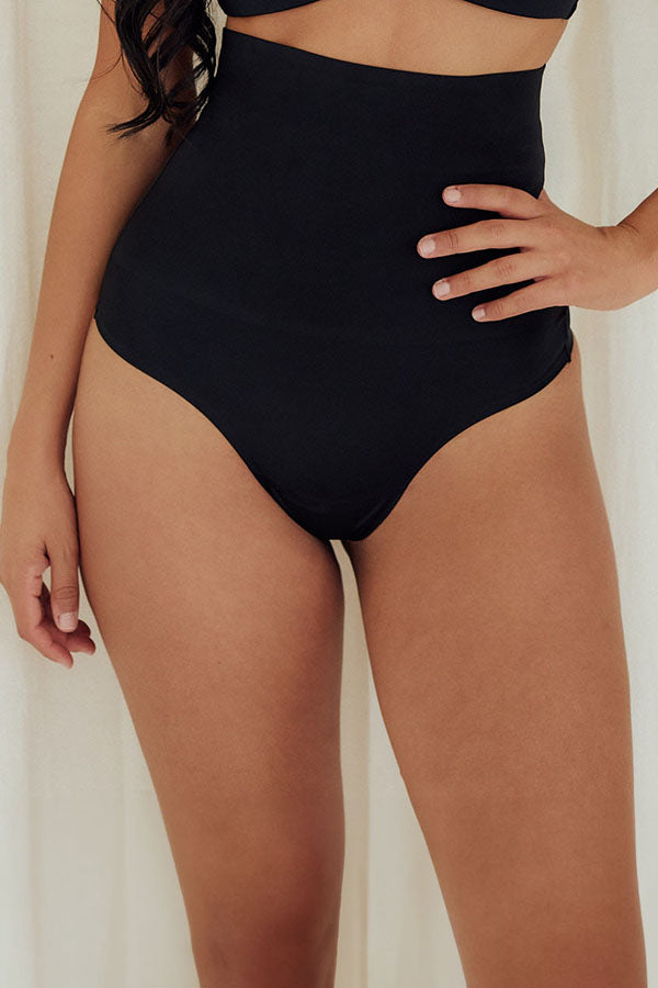Seamless Shapewear Thong sculpt shaping tummy control g string black front