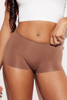 Raw-Edge Laser Cut Seamless Boy Short Underwear Panties Mocha Front