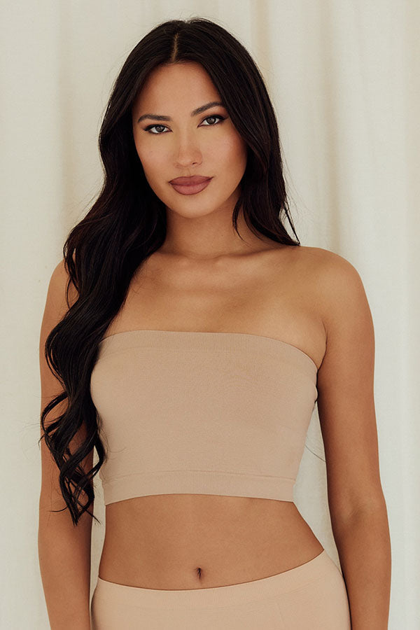 bandeau brassiere bralet bralette strapless shirt top stretch nude front