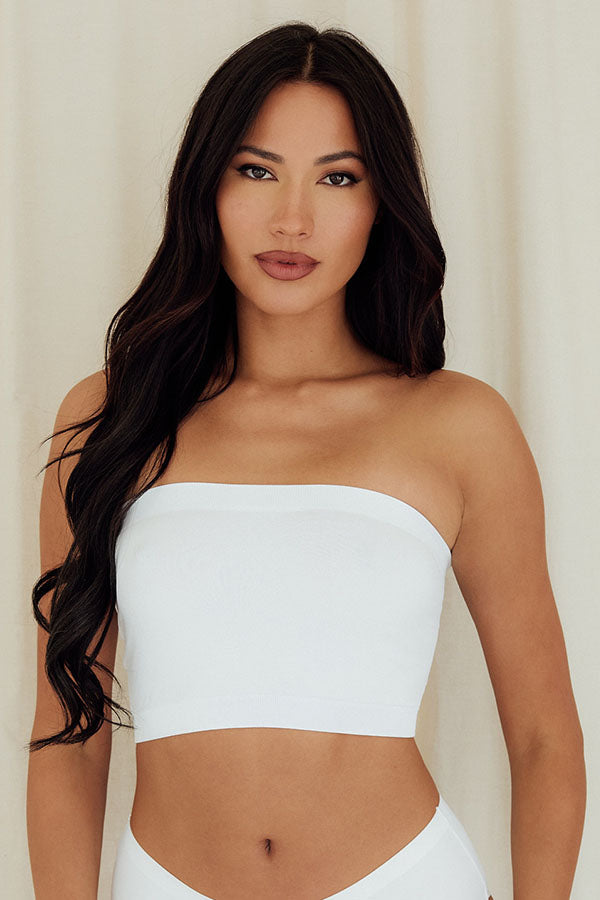 bandeau brassiere bralet bralette strapless shirt top stretch white front