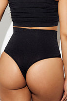 Midrise Shapewear Thong tummy control g string seamless body shaper waist trainer black back