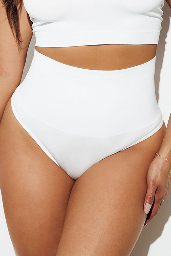 Midrise Shapewear Thong tummy control g string seamless body shaper waist trainer white front