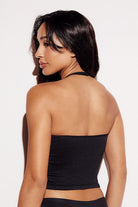 Ribbed Halter Top tank top knit crop top black back