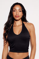 Ribbed Halter Top tank top knit crop top black front