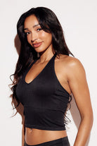 Ribbed Halter Top tank top knit crop top black side