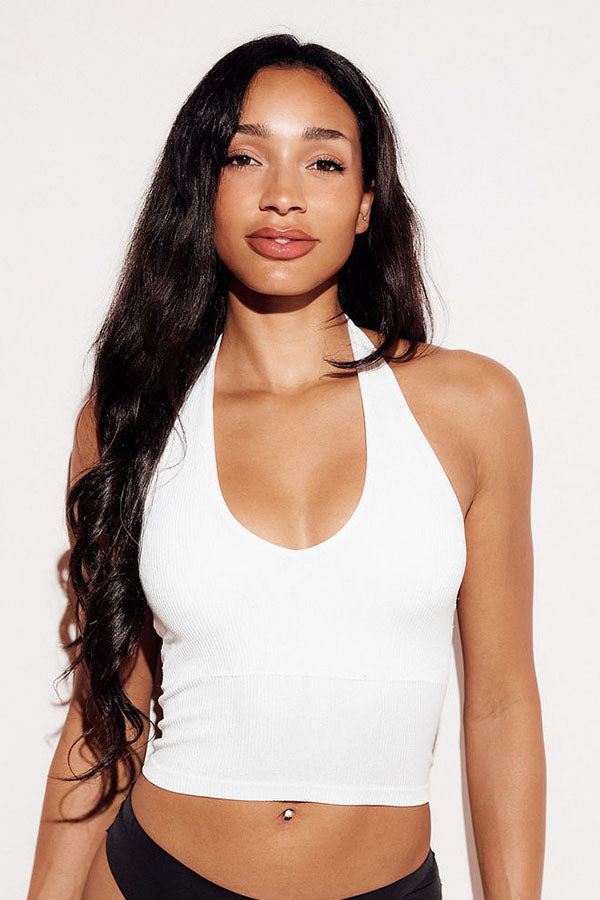 Ribbed Halter Top tank top knit crop top white front