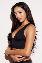 Ribbed Deep V Bralette bandeau plunging tank black side