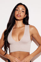 Ribbed Deep V Bralette bandeau plunging tank nude front