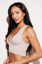 Ribbed Deep V Bralette bandeau plunging tank nude side