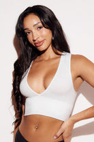 Ribbed Deep V Bralette bandeau plunging tank white side