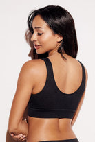 Ribbed Scoop Neck Bralette wide neck seamless black back