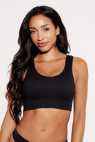Ribbed Scoop Neck Bralette wide neck seamless black front
