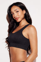 Ribbed Scoop Neck Bralette wide neck seamless black side