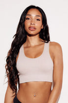 Ribbed Scoop Neck Bralette wide neck seamless nude front