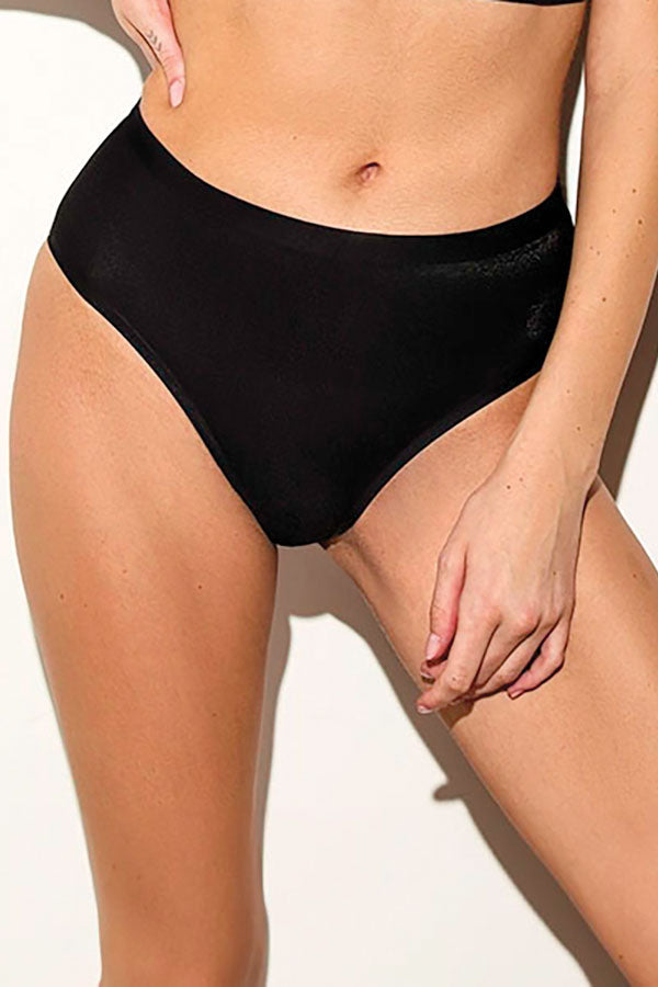 Seamless High Waist Full Coverage Panties Underwear Lingerie Black Front