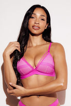 Honeycomb Mesh Triangle Bralette wireless best bralettes small bus bras pink front