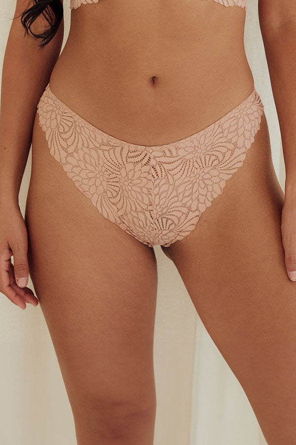 Floral Jacquard High-Cut Brief Panties Underwear Nude Front