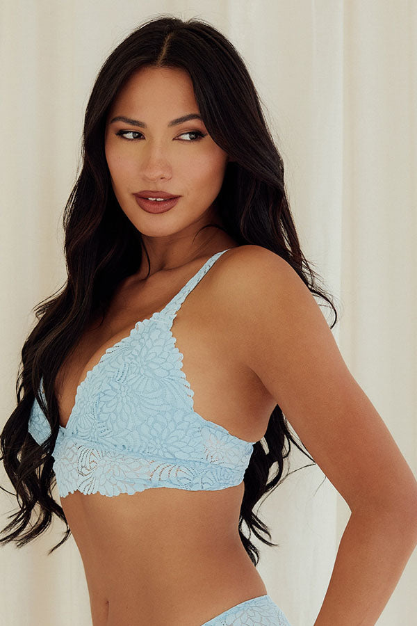 Floral Jacquard Strappy Racerback Bralette wireless best bras for women blue side