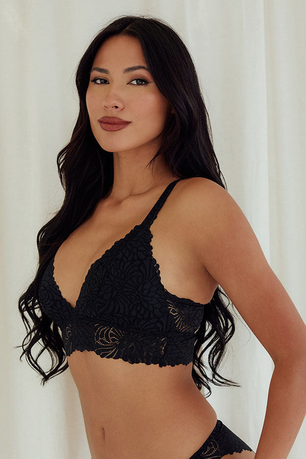 Floral Jacquard Strappy Racerback Bralette wireless best bras for women black side