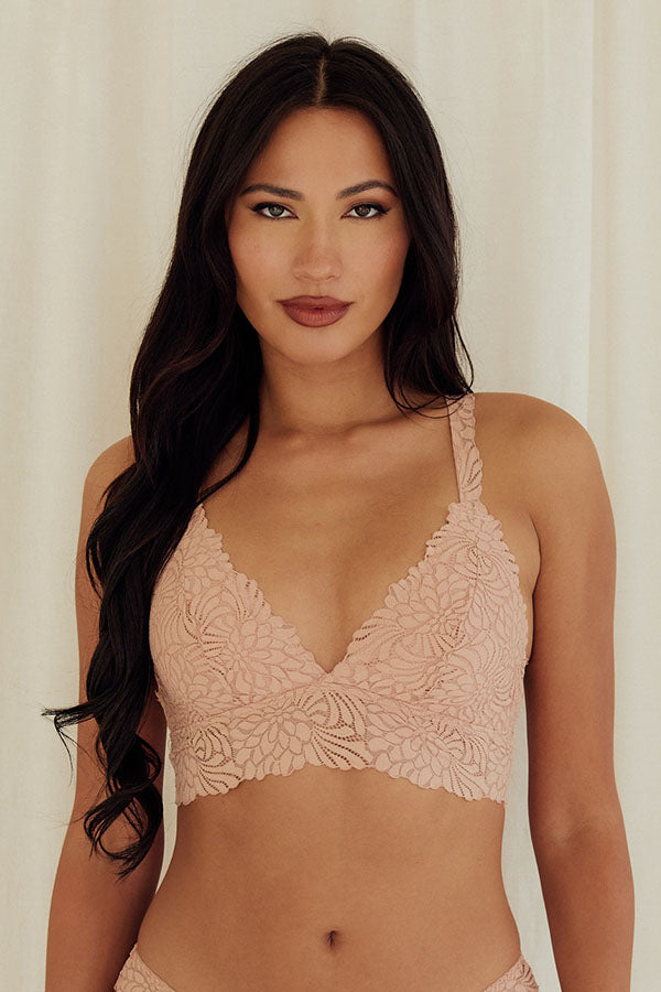 Floral Jacquard Strappy Racerback Bralette wireless best bras for women nude front