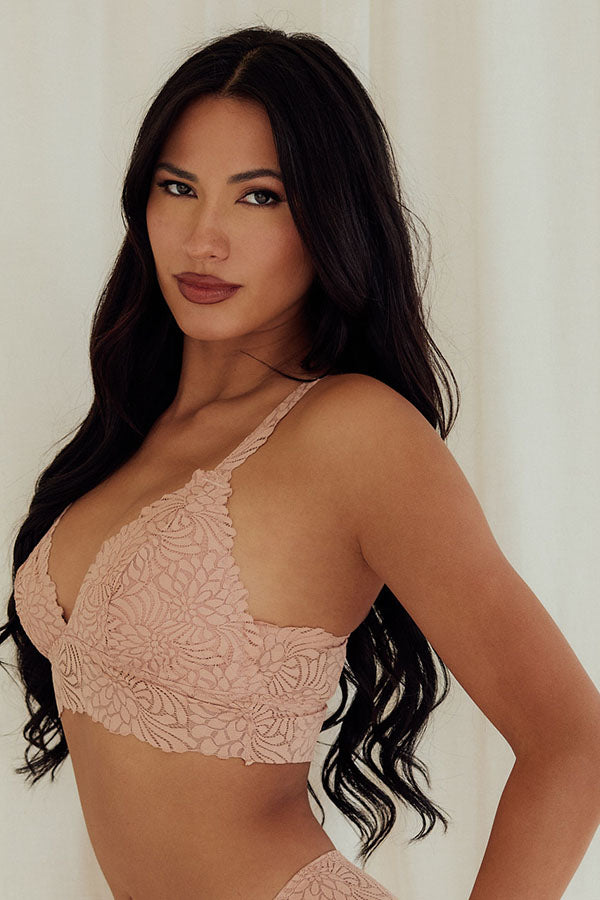 Floral Jacquard Strappy Racerback Bralette wireless best bras for women nude side