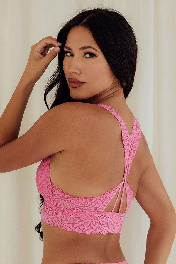 Floral Jacquard Strappy Racerback Bralette wireless best bras for women pink back