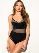 Mesh Balconette Bodysuit sexy corset bustier lingerie lace sexiest bodysuits black front