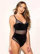 Mesh Balconette Bodysuit sexy corset bustier lingerie lace sexiest bodysuits black side