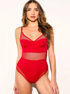 Mesh Balconette Bodysuit sexy corset bustier lingerie lace sexiest bodysuits red front