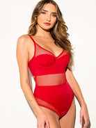 Mesh Balconette Bodysuit sexy corset bustier lingerie lace sexiest bodysuits red side