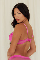 Floral Lace Overlay Bra balconette underwire push up best bras for women pink back