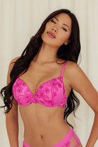 Floral Lace Overlay Bra balconette underwire push up best bras for women pink front