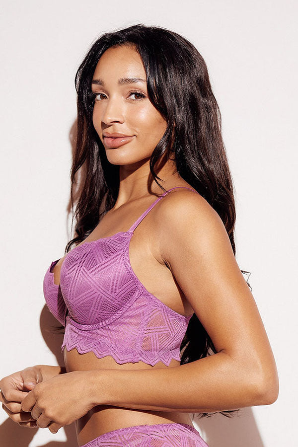Geometric Lace Push-Up Longline Bra push up pushup lifting purple side