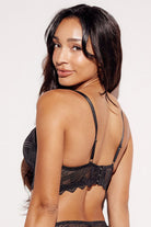 Geometric Lace Push-Up Longline Bra push up pushup lifting black back