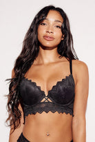 Geometric Lace Push-Up Longline Bra push up pushup lifting black front