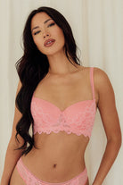 Lace Underwire Bra balconette push up best bras for women polka dot pink front