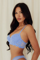 Lace Underwire Bra balconette push up best bras for women polka dot blue side