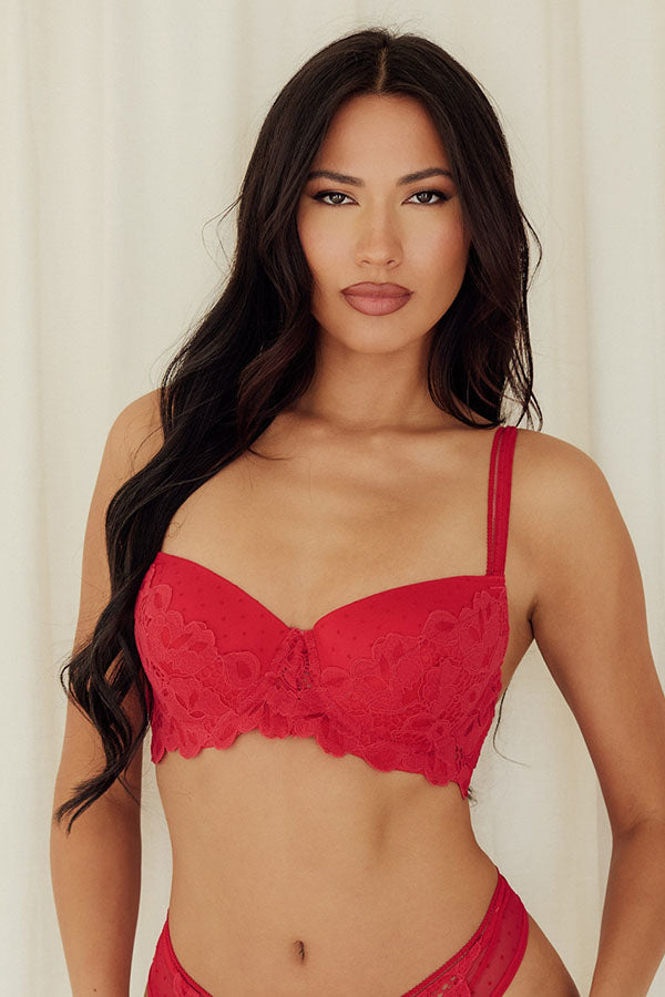 Lace Underwire Bra balconette push up best bras for women polka dot red front